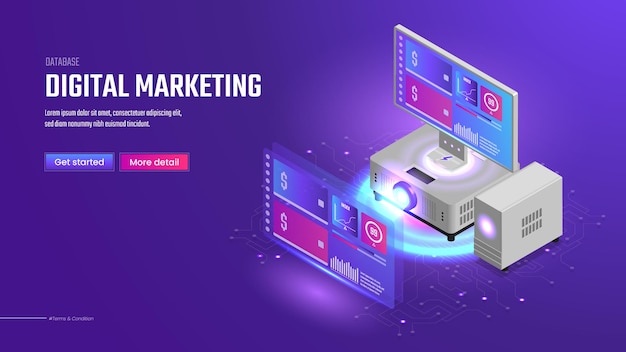 3d isometric digital marketing landing page template