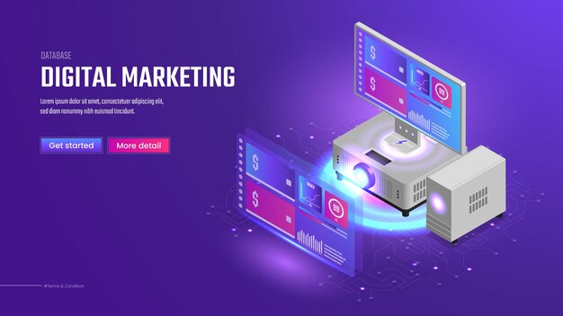 Vector 3d isometric digital marketing landing page template