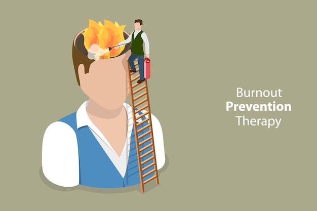 3D Isometric Flat Vector Conceptual Illustration of Burnout Prevention and Treatment