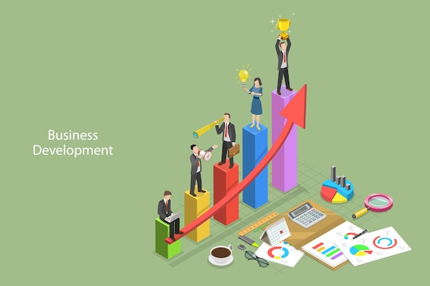 3D Isometric Flat Vector Conceptual Illustration of Business Development