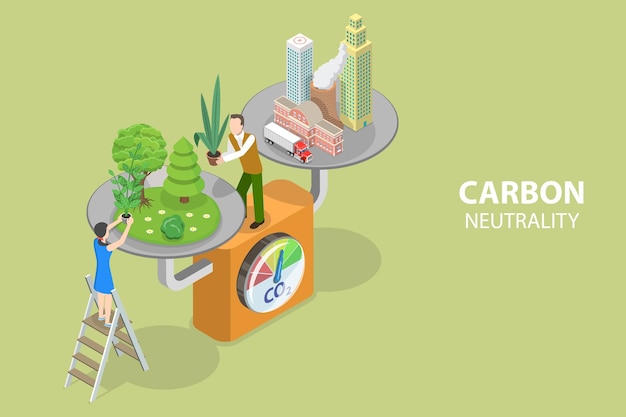 Vector 3d isometric flat vector conceptual illustration of carbon neutrality