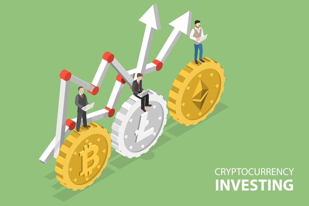 3D Isometric Flat Vector Conceptual Illustration of Cyptocurrency Investing