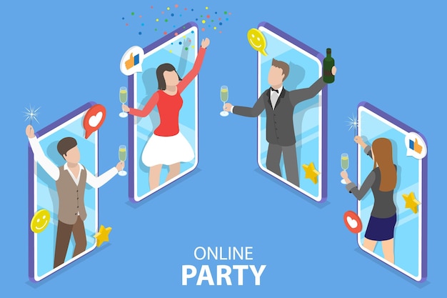 Vector 3d isometric flat vector conceptual illustration of digital party