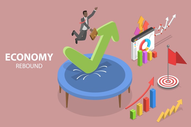 3D Isometric Flat Vector Conceptual Illustration of Economy Rebound