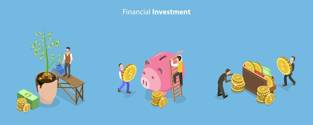 3D Isometric Flat Vector Conceptual Illustration of Financial Investment