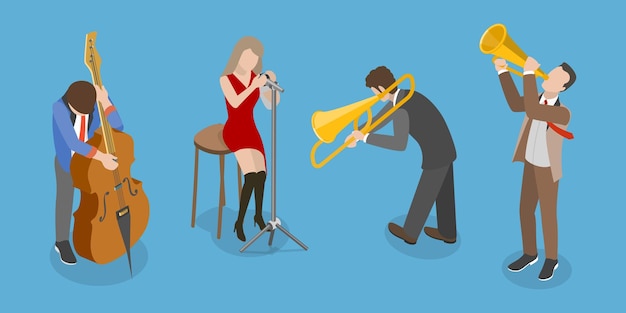 3D Isometric Flat Vector Conceptual Illustration of Jazz Band