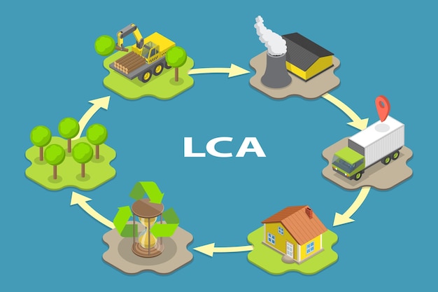 3D Isometric Flat Vector Conceptual Illustration of LCA as Life Cycle Assessment