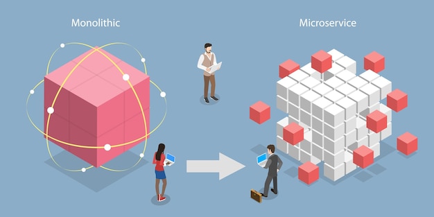 3D Isometric Flat Vector Conceptual Illustration of Microservice Architectural Pattern