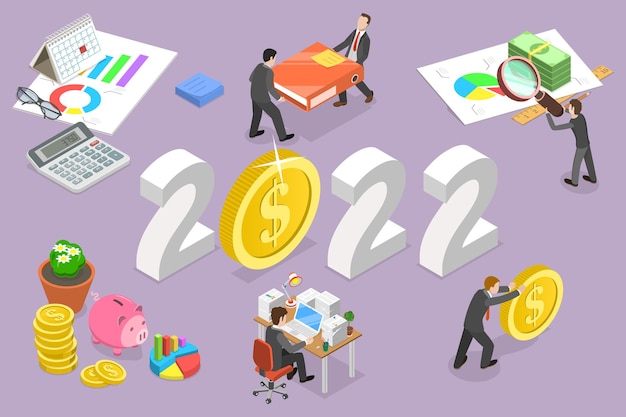 3D Isometric Flat Vector Conceptual Illustration of New Year And Financial Audit