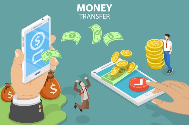 3D Isometric Flat Vector Conceptual Illustration of Online Money Transfer