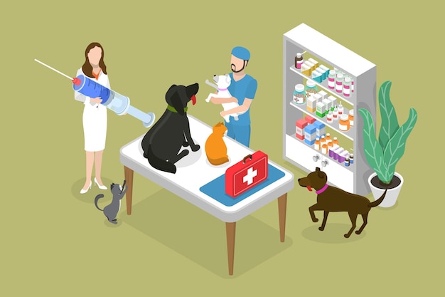 Vector 3d isometric flat vector conceptual illustration of pet vaccination