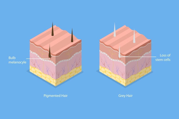 3D Isometric Flat Vector Conceptual Illustration of Pigmanted And Gray Hair