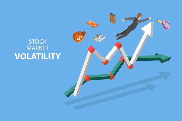 3D Isometric Flat Vector Conceptual Illustration of Stock Market Volatility