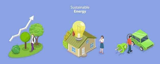 3D Isometric Flat Vector Conceptual Illustration of Sustainable Energy