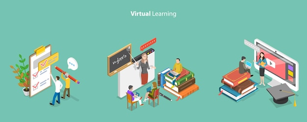 3D Isometric Flat Vector Conceptual Illustration of Virtual Learning