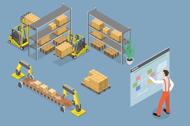 3D Isometric Flat Vector Conceptual Illustration of Warehouse Automatization