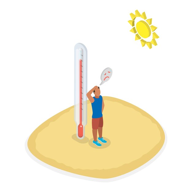 Vector 3d isometric flat vector illustration of hot and cold weather winter and summer season problem item 2