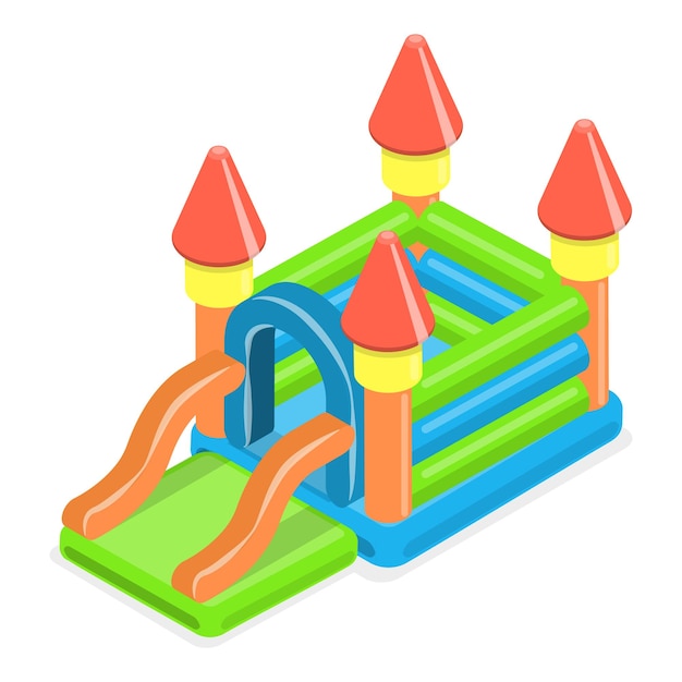 3D Isometric Flat Vector Set of Bouncy Inflatable Castles Entertainment for Kids Item 2