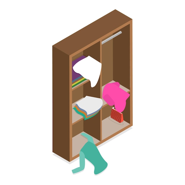 3D Isometric Flat Vector Set of Scattered and Messy Clothes Chaos Disorder and Storage Disorganization Item 1