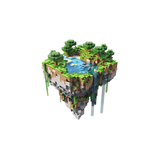 Vector 3d isometric floating island with pond vector illustration design