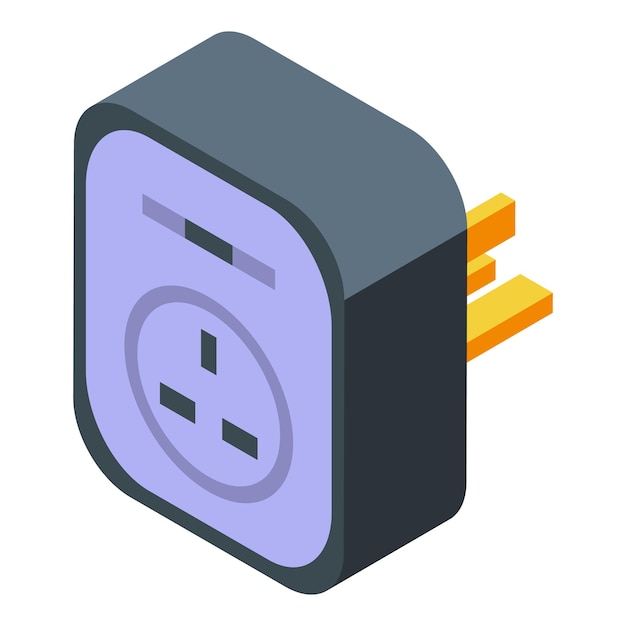 Vector 3d isometric illustration of a compact power adapter with electrical prongs