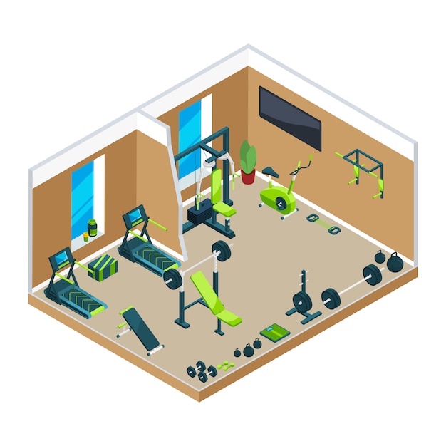 3D isometric illustrations of gym 