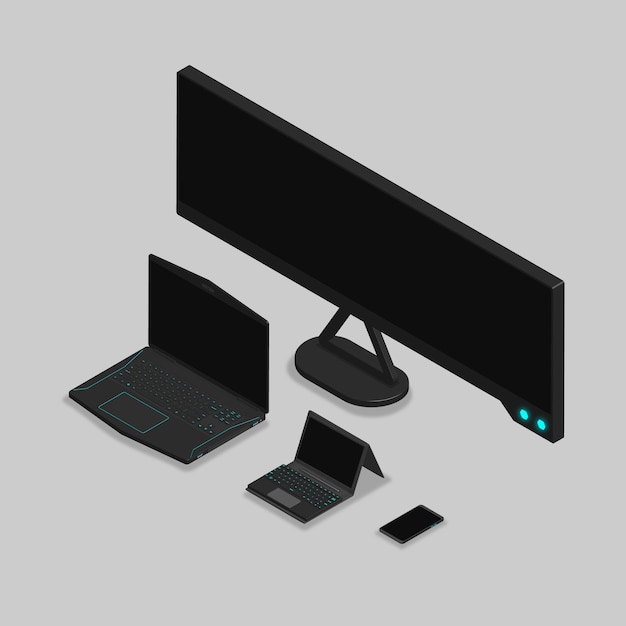 3d isometric laptop gaming and equipments