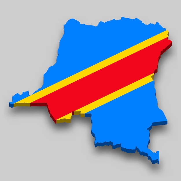 3d isometric Map of DR Congo with national flag.