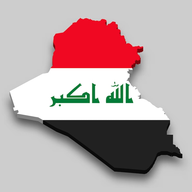 3d isometric Map of Iraq with national flag.