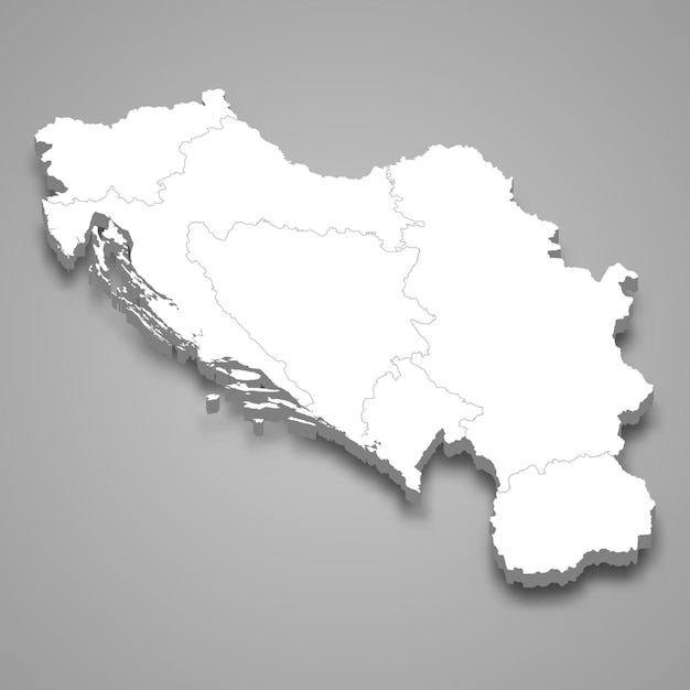 3d isometric map of Yugoslavia isolated with shadow