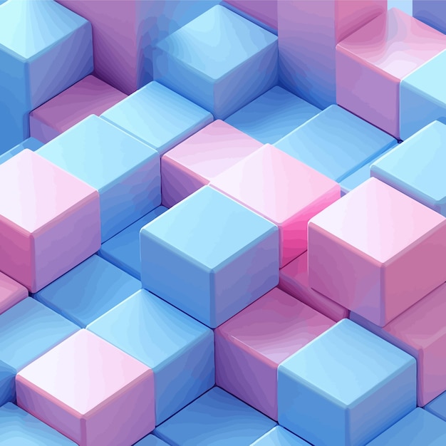 Vector 3d isometric pattern in light blue and pink pastel modern geometric design with soft tones