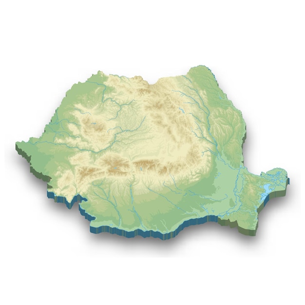 3d isometric relief map of Romania