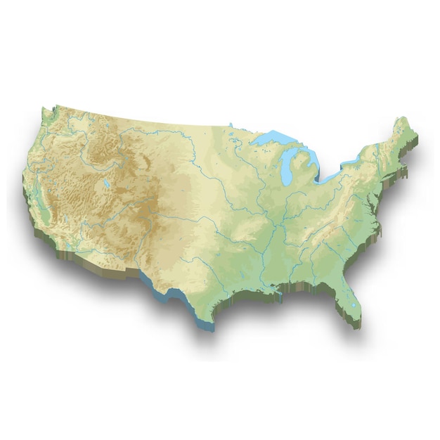 3d isometric relief map of United States