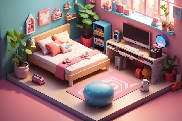 3d isometric room in house