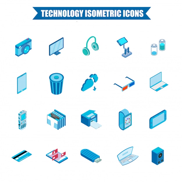 3D isometric technology icon set.