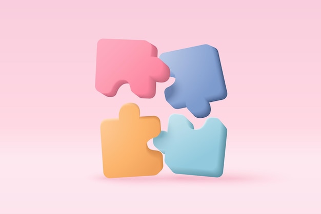 3D jigsaw puzzle pieces symbol of teamwork Problemsolving business challenge of people connection jigsaw puzzle partnership concept 3d teamwork idea icon vector render illustration