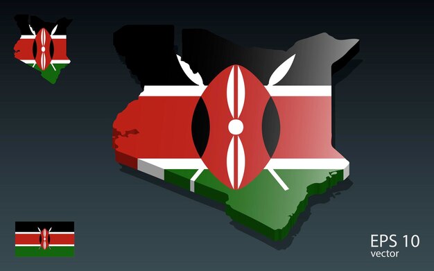 Vector 3d kenya map and flag 3d shape design independence day concept perspective view vector