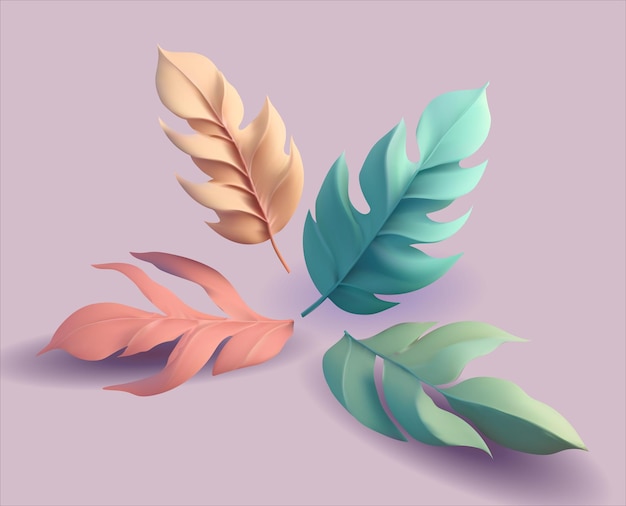 3d leaves plant background. Vector pastel elegant abstract backdrop