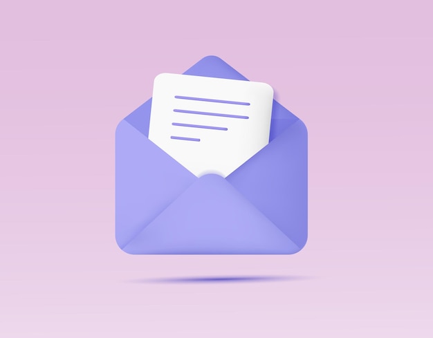 3d letter icon with document and pencil Office document email letter notification concept