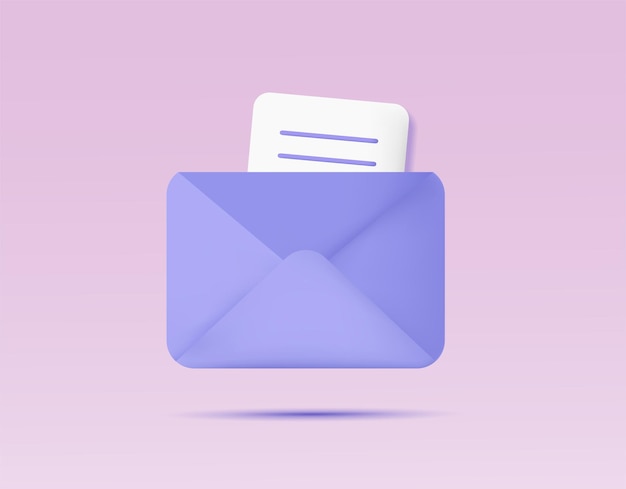 3d letter icon with document and pencil Office document email letter notification concept