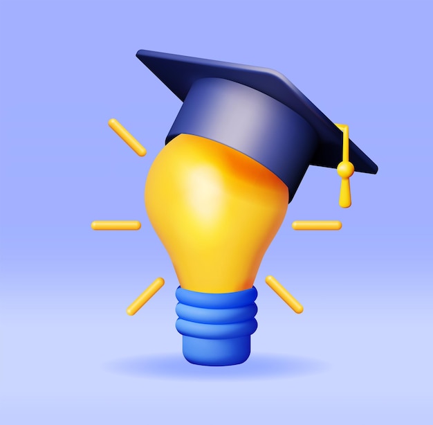 3D Light Idea Bulb with Graduation Cap