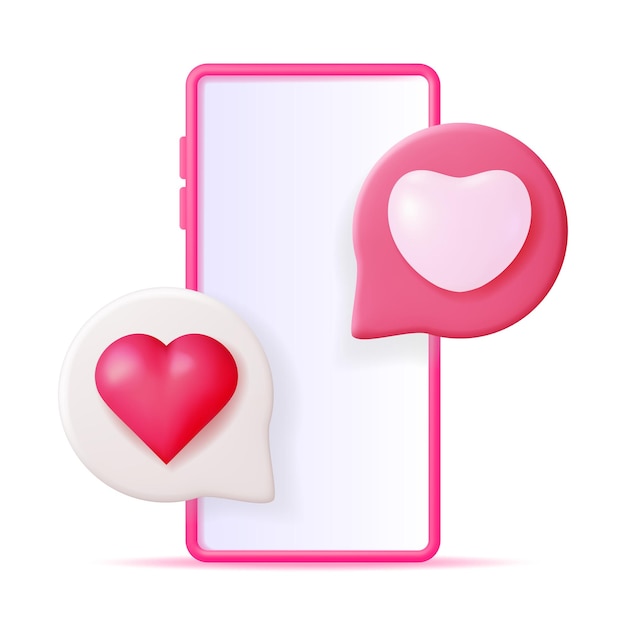 3D Like Icon with Heart and Smartphone