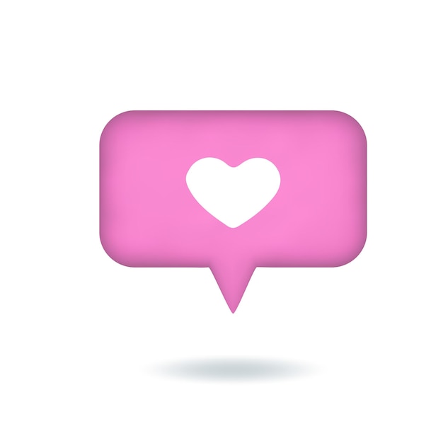 3d like vector icon with heart social media notification speech bubble