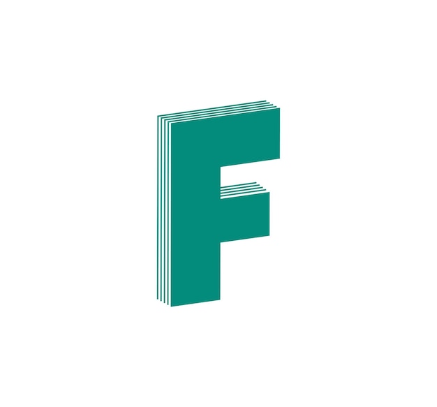 3D Linear modern logo of letter F. Number in the form of a line strip. Linear abstract design