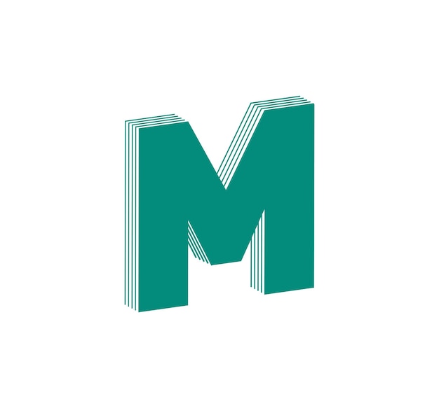 3D Linear modern logo of letter M. Number in the form of a line strip. Linear abstract design