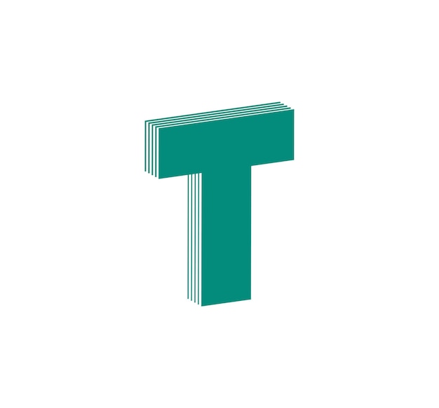 3D Linear modern logo of letter T. Number in the form of a line strip. Linear abstract design