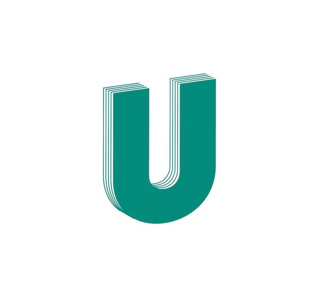 3D Linear modern logo of letter U. Number in the form of a line strip. Linear abstract design