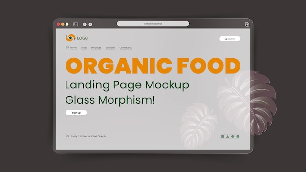 3D liquid glass morphism effect Organic food landing page template