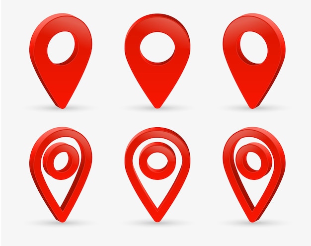 3d location icon or red map pointer pin symbols and gps navigation icons in 3d rendering