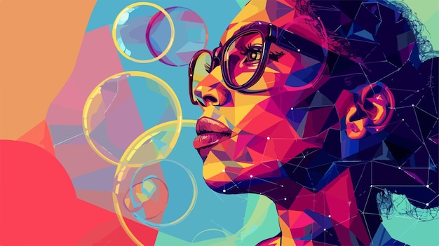 Vector 3d low poly smart woman portrait